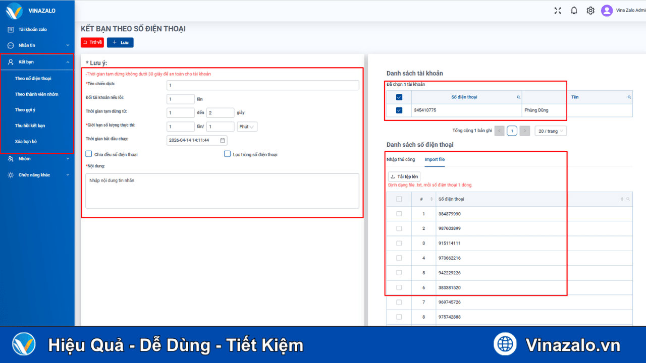 Kết bạn theo sdt tự động