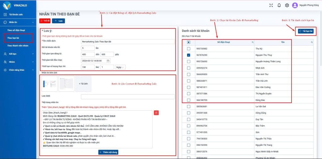 Phần mềm Remarketing Zalo Nhắn Tin Cho Danh Sách Bạn Bè