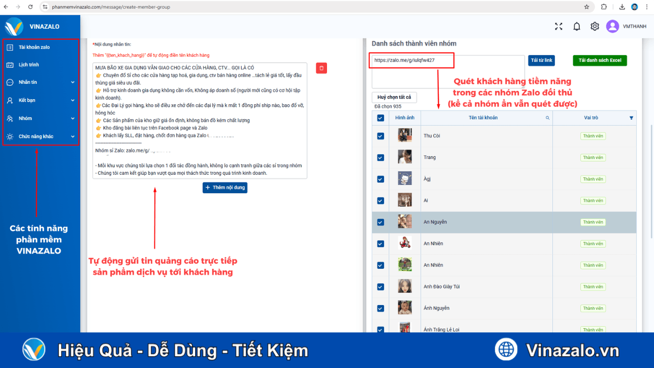 Phần Mềm Zalo Marketing Vinazalo