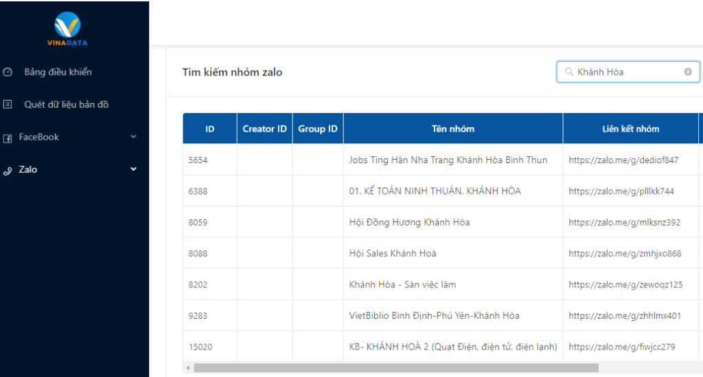Phần mềm quét nhóm Zalo Khánh Hòa
