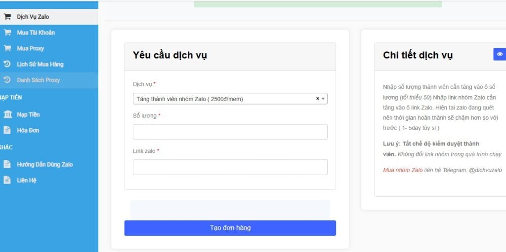 Dịch vụ Buff mem Zalo