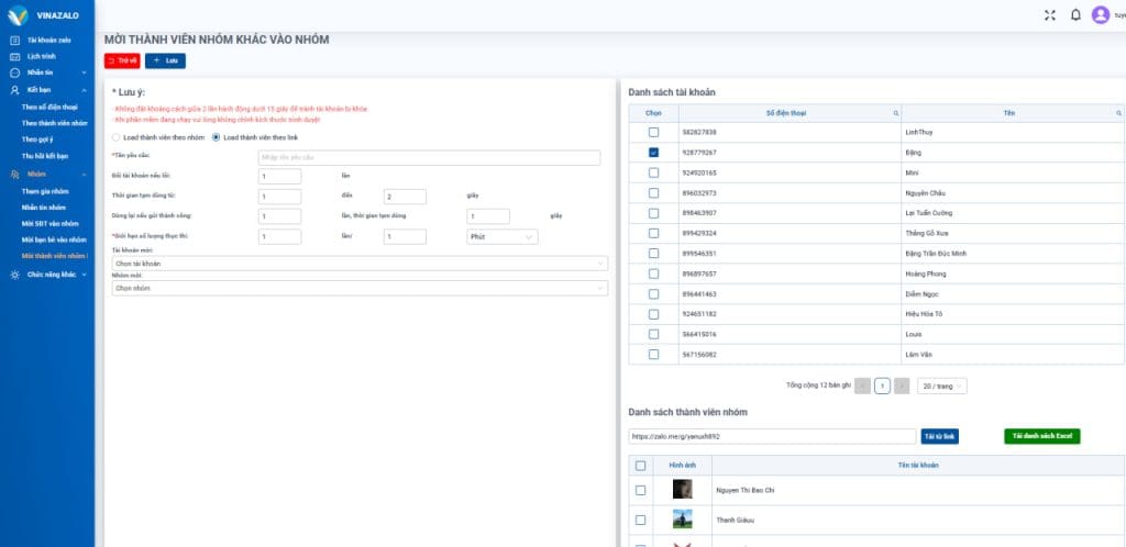 Phần mềm khai thác nhóm Zalo