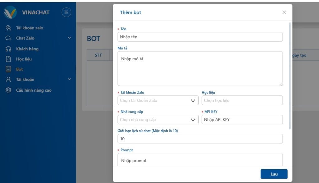 Cài đặt cấu hình Chatbot 