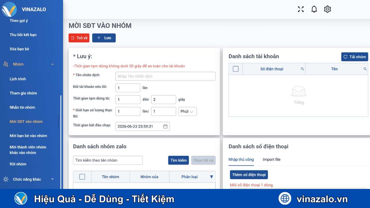 Phần mềm hỗ trợ quản lý mời thành viên vào nhóm Zalo