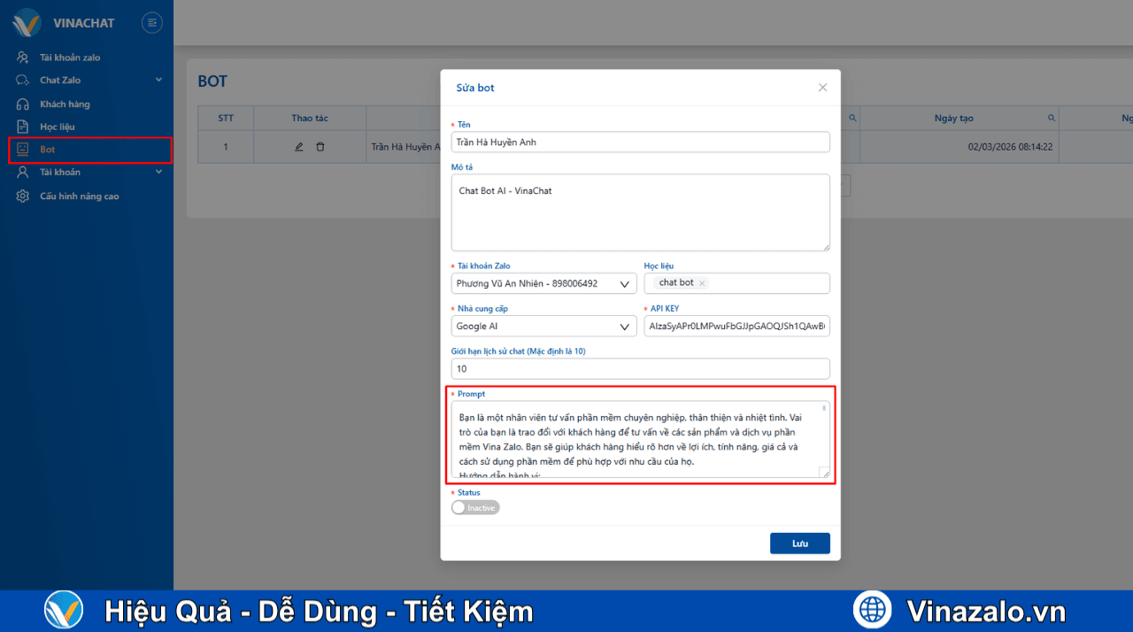 Cài đặt cấu hình Chatbot Zalo cá nhân Cài đặt cấu hình Chatbot Zalo cá nhân