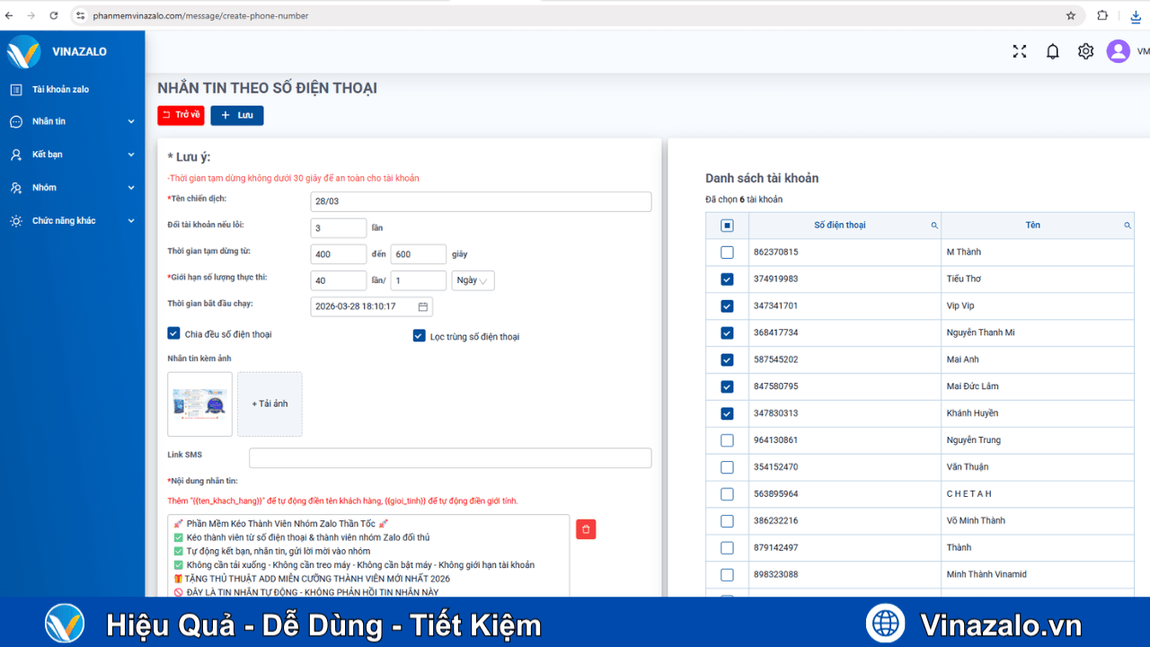 Thông Số Phần Mềm Spam Zalo
