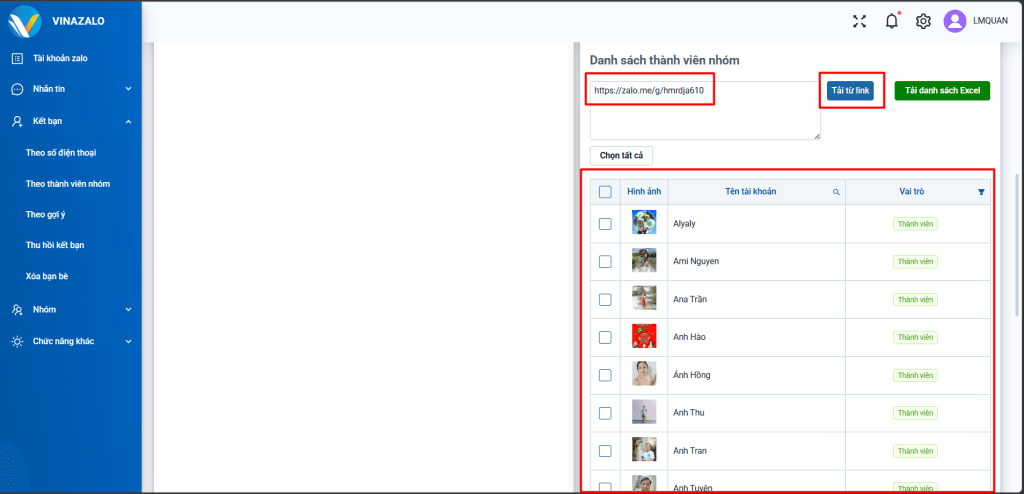 Load thành viên nhóm Zalo muốn khai thác