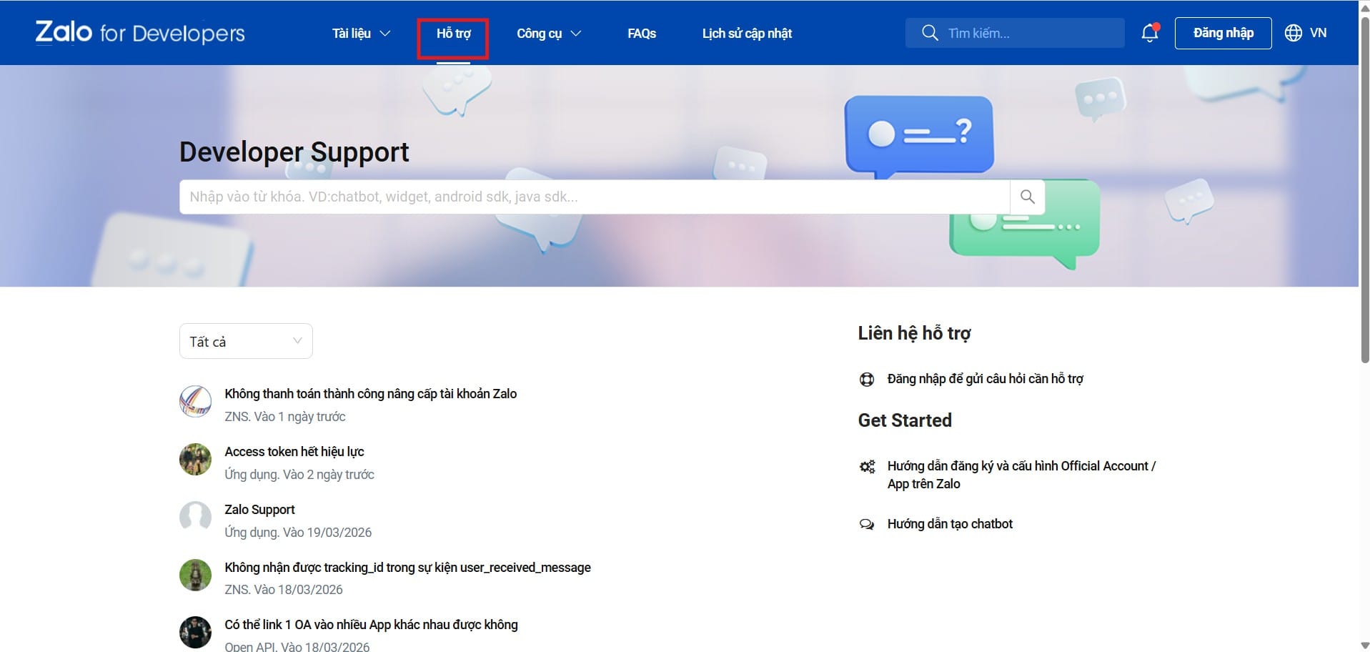Bạn chọn mục hỗ trợ