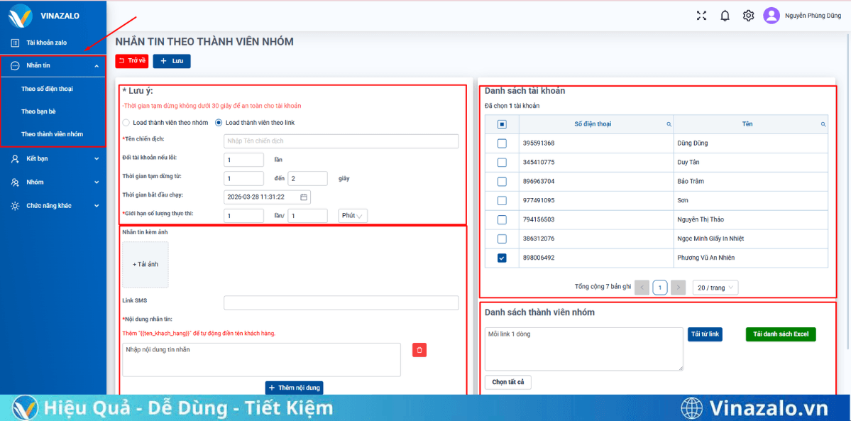 Nhắn tin zalo bằng phần mềm Vinazalo Nhắn tin zalo bằng phần mềm Vinazalo