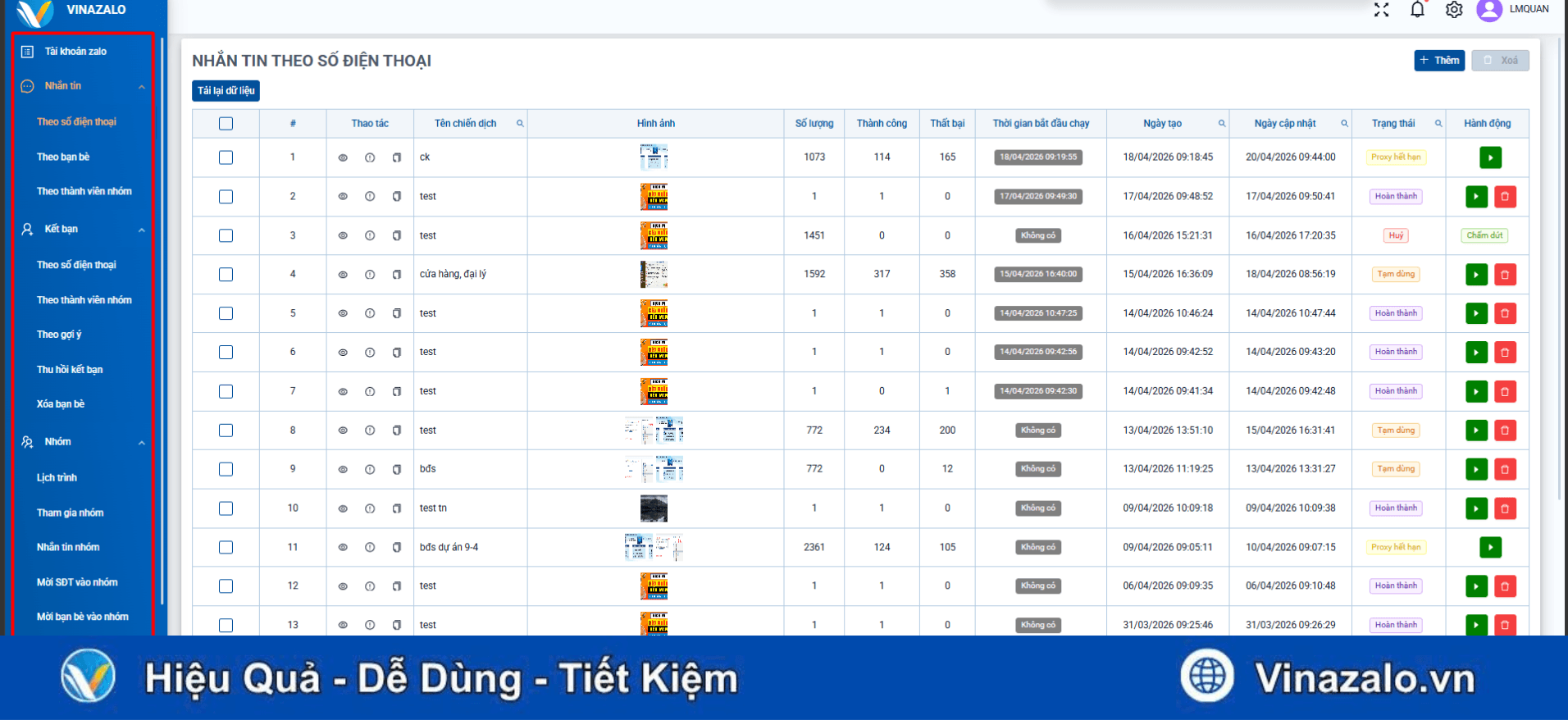 Cách sử dụng phần mềm Vina Zalo