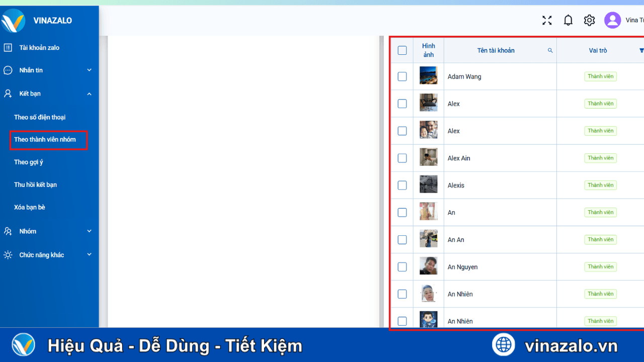 Kết bạn tự động theo thành viên nhóm