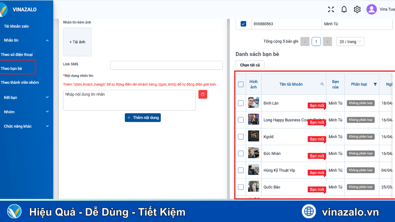 Nhắn tin tự động theo bạn bè
