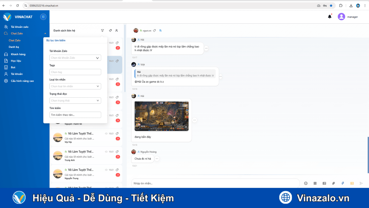 Quản lý tin nhắn Zalo