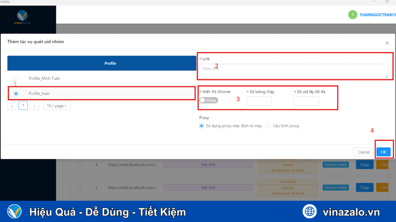 Quét uid facebook chuyển đổi sang sdt
