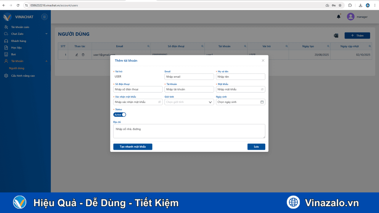 Tạo tài khoản phân quyền